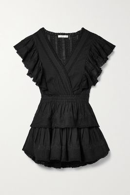 LoveShackFancy - Gwen Ruffled Lace-trimmed Broderie Anglaise Cotton Mini Dress - Black