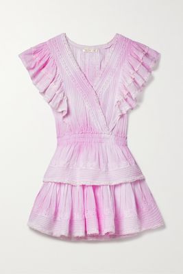 LoveShackFancy - Gwen Ruffled Lace-trimmed Tie-dyed Broderie Anglaise Cotton Mini Dress - Pink