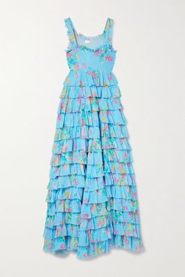 LoveShackFancy - Idra Tiered Floral-print Voile Maxi Dress - Blue