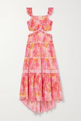 LoveShackFancy - Madsen Broderie Angalise-trimmed Floral-print Cotton And Silk-blend Dress - Pink