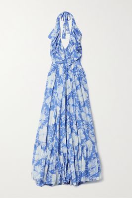 LoveShackFancy - Marinette Ruffled Floral-print Cotton And Silk-blend Maxi Dress - Blue