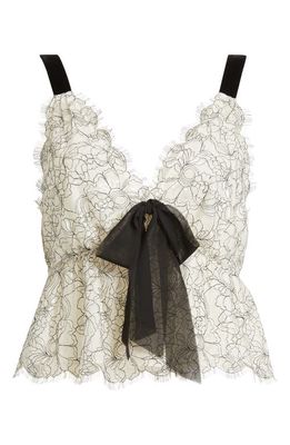LoveShackFancy Mendes Bow Detail Eyelash Lace Camisole in White Silhouette