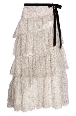 LoveShackFancy Merado Tiered Lace Maxi Skirt in White Silhouette