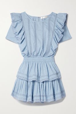 LoveShackFancy - Natasha Lace-trimmed Swiss-dot Cotton-voile Mini Dress - Blue