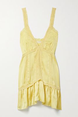 LoveShackFancy - Navie Lace-trimmed Embroidered Satin Mini Dress - Yellow