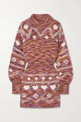 LoveShackFancy - Pacifica Intarsia-knit Turtleneck Mini Dress - Red