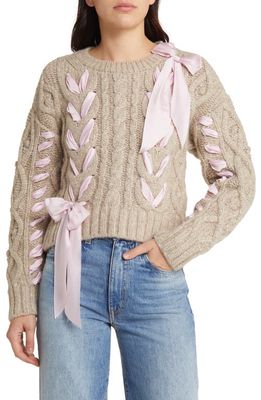 LoveShackFancy Parson Bow Cable Stitch Sweater in Oat