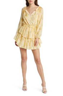 LoveShackFancy Popover Floral Long Sleeve Silk Dress in Lemon Daydream