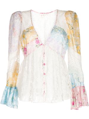LoveShackFancy Priema patchwork silk blouse - White