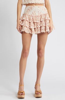 LoveShackFancy Robeina Floral Ruffle Miniskirt in Cherry Kisses