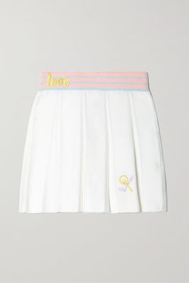 LoveShackFancy - Roz Pleated Embroidered Knitted Mini Skirt - White