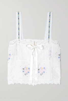 LoveShackFancy - Sobia Satin-trimmed Embroidered Cotton-voile And Crochet Camisole - White