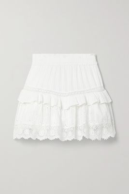 LoveShackFancy - Tanisha Ruffled Crochet-trimmed Broderie Anglaise Cotton-voile Mini Skirt - White