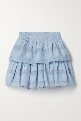 LoveShackFancy - Tiered Crochet-trimmed Cotton-voile Mini Skirt - Blue