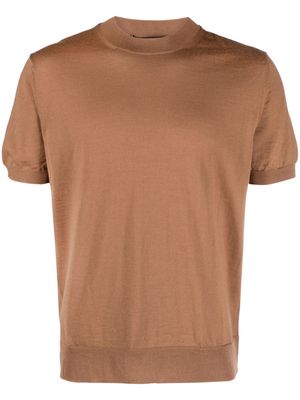 Low Brand crew-neck short-sleeve fine-ribbed jumper - Brown
