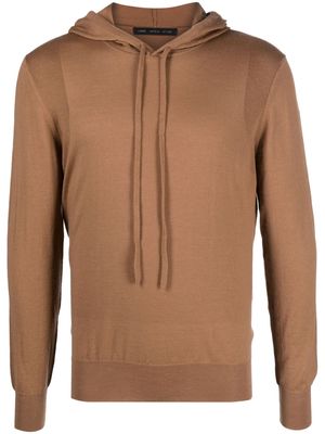 Low Brand fine-knit merino hoodie - Brown