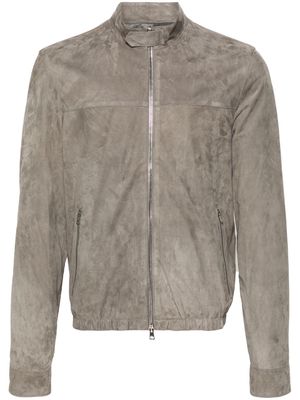 Low Brand zip-up suede bomber jacket - Grey