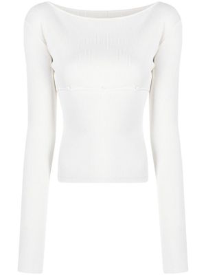 Low Classic boat-neck ribbed jumper - White