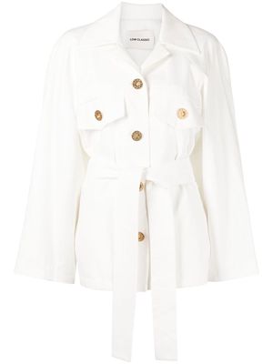 Low Classic button-embellished belted jacket - White