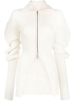 Low Classic zip-up ribbed cardigan - White