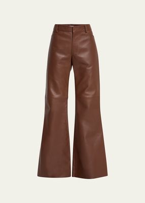 Low Waist Flared Leather Trousers