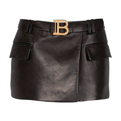 Low waist short leather skirt