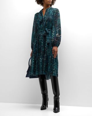 Lowry Tiered Abstract-Print Midi Shirtdress