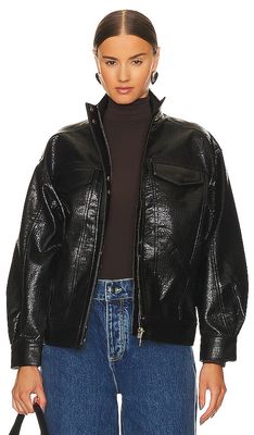LPA Halle Faux Leather Bomber Jacket in Black