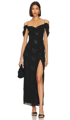 LPA Yvanna Embroidered Maxi Dress in Black