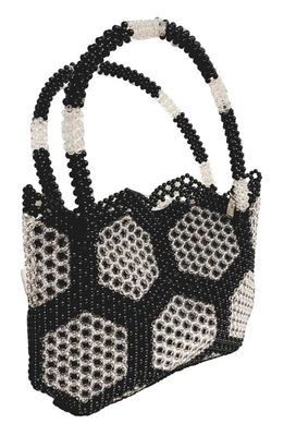 LU BY LU Beaded Recycled Plastic Top Handle Bag in Black/White