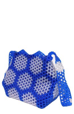 LU BY LU Omi Beaded Recycled Plastic Messenger Bag in Blue/White