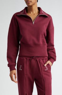 Luar Logo Embroidered Crop Quarter Zip Pullover in Burgundy