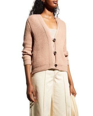 Luca Ribbed Button-Down Wool Cardigan
