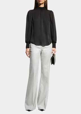 Lucienne High-Neck Pleated Blouse