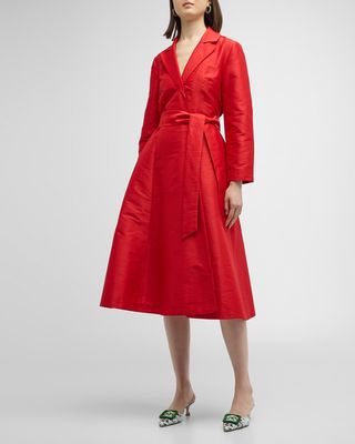Lucille Notched-Lapel Belted Midi Wrap Dress