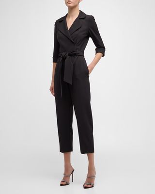Lucinda Belted Collared Tapered-Leg Crop Jumpsuit