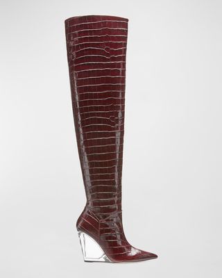Lucite Croco Clear-Heel Boots
