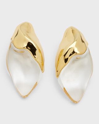 Lucite Molten Clip-On Gold-Plated Brass Earrings
