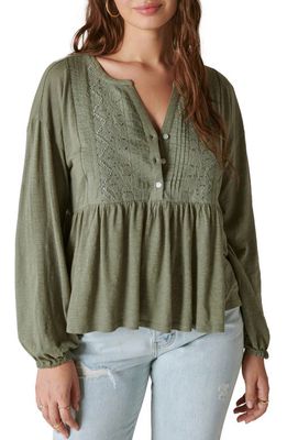 Lucky Brand Beaded Embroidered Pintuck Top in Balsam Green