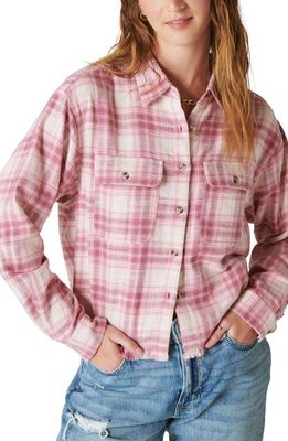 Lucky Brand Buffalo Check Cotton Flannel Raw Hem Crop Shirt in Pink Blush Plaid