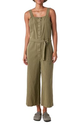Lucky Brand Button Front Linen & Cotton Jumpsuit in Burnt Olive