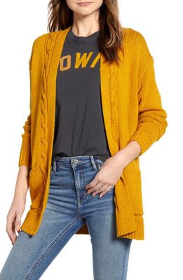 Lucky Brand Cable Accent Cotton Blend Cardigan in Mustard