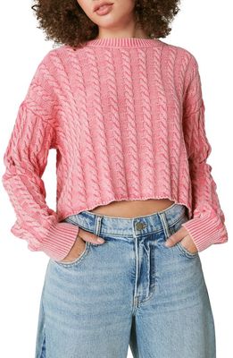Lucky Brand Cable Knit Crop Cotton Sweater in Sangria