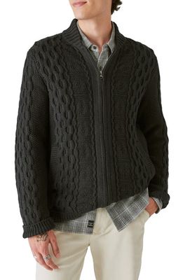 Lucky Brand Cable Stitch Cotton Blend Zip-Up Cardigan in Black
