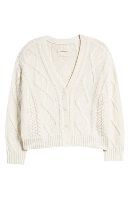 Lucky Brand Cable Stitch Cotton V-Neck Cardigan in Cream