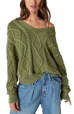 Lucky Brand Cable Stitch V-Neck Sweater in Caper Green Aw