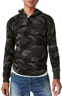 Lucky Brand Camo Print Thermal Cotton Hoodie in Black Multi