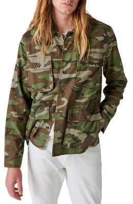 Lucky Brand Camo Slub Twill Button-Up Military Jacket in Camo Army