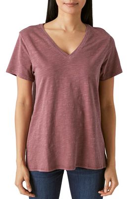 Lucky Brand Classic V-Neck Cotton Blend T-Shirt in Rose Brown