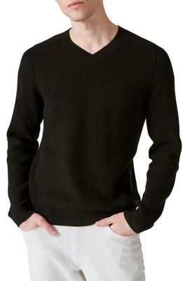 Lucky Brand Cloud Soft Cotton Blend V-Neck Sweater in 001 Black
